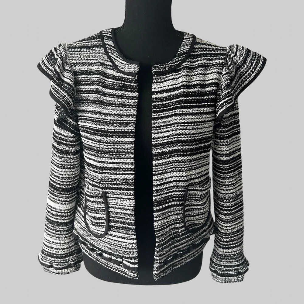 Club  Monaco Ruffles Open Front Jacket Tweed Blazer